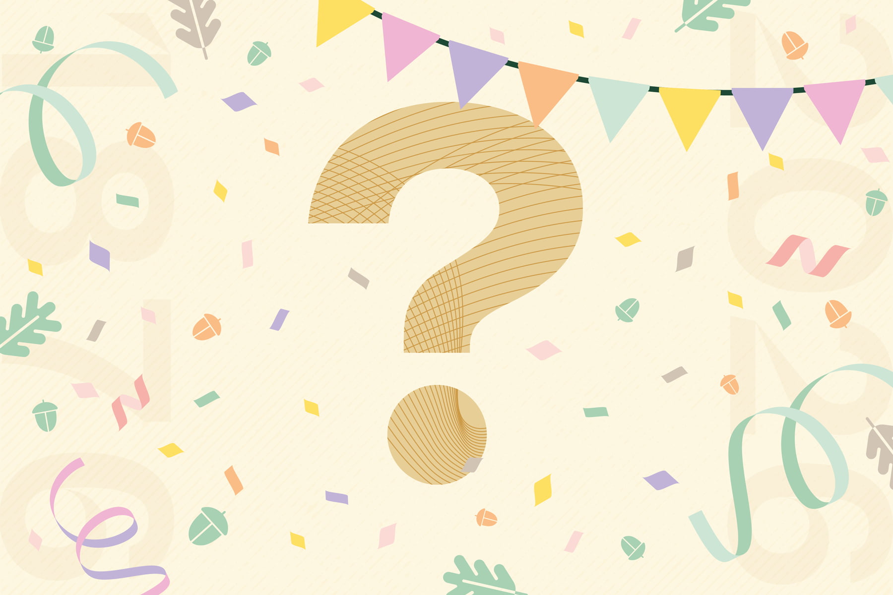 Illustrasjon av spørsmålstegn for hemmelig jubileumsarrangement. 